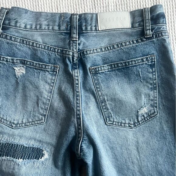 Pistola Distressed Light Wash Button Fly Straight Leg High Rise Crop Jeans SZ 25 - Picture 7 of 13